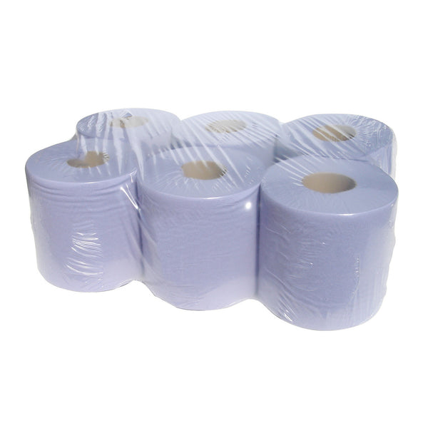 375 Sheet/70M - 6x1 Rolls 2 Ply Blue Centrefeed Rolls