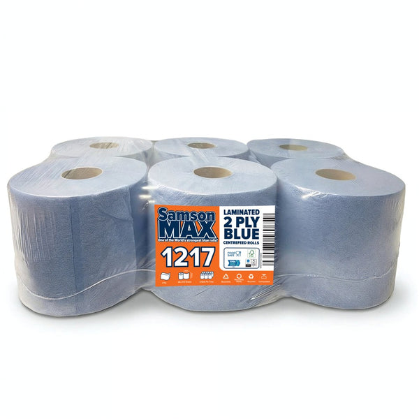 SamsonMax 1217, 2 Ply Blue Centrefeed Rolls 575 Sheets / 120m, 6 x 2