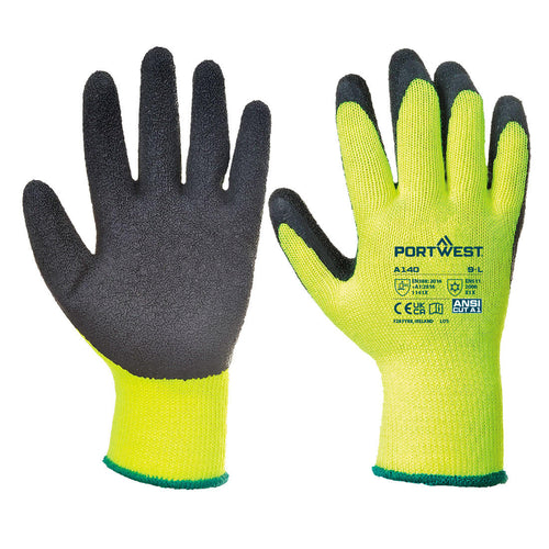 Portwest A140 Cold 10 latex crinkle glove in yellow