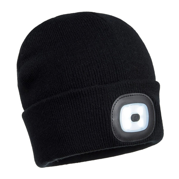 Portwest B027 Junior Hi Vis LED Beanie Hat with Head Light / Lamp High Visibilty