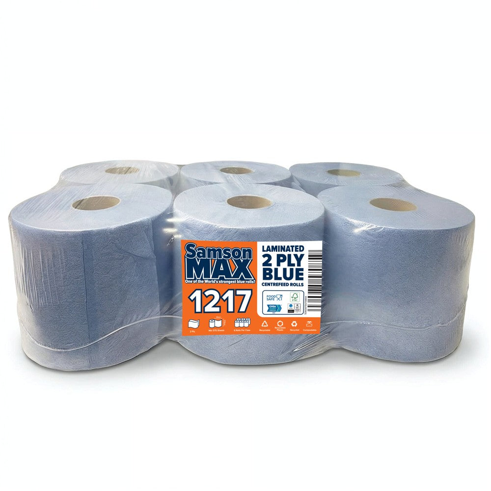SamsonMax 1217 - 575 Sheets / 120m - 2 Ply Blue Centrefeed Rolls x 6 ...