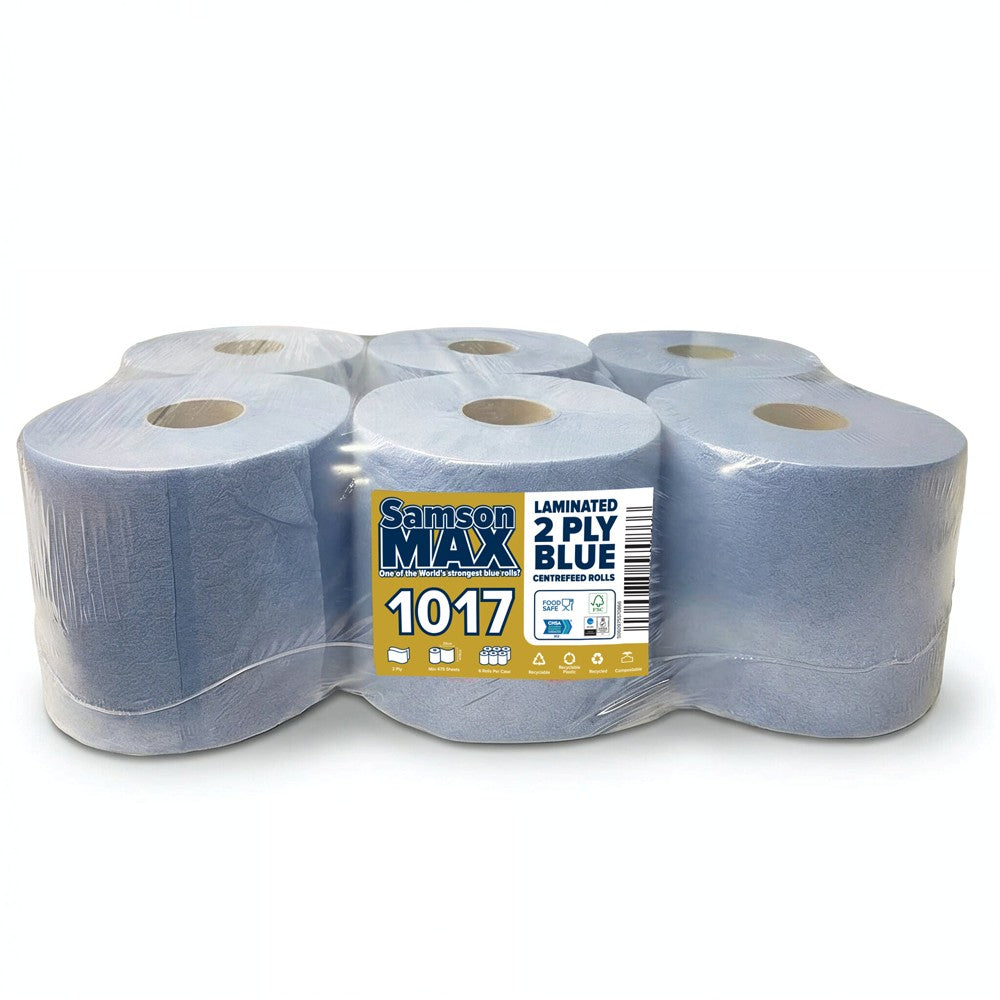 SamsonMax 1017 475 Sheets/100M - 2 Ply Blue Centrefeed Rolls, 6 x 2 ...