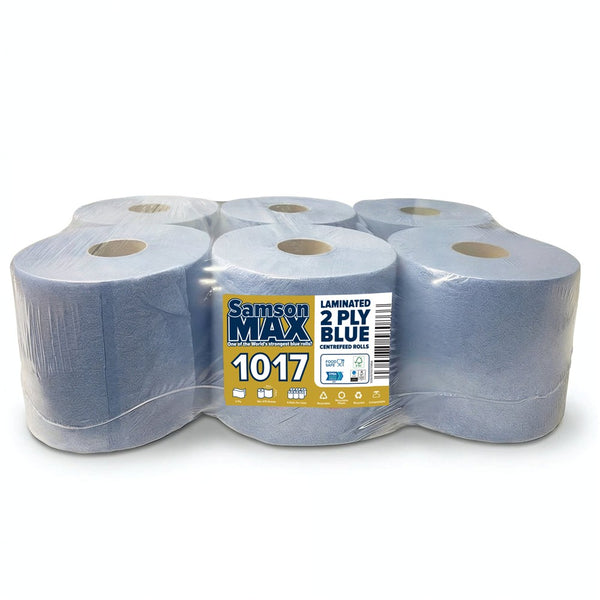 SamsonMax 1017 475 Sheets/100M - 2 Ply Blue Centrefeed Rolls, 6 x 2